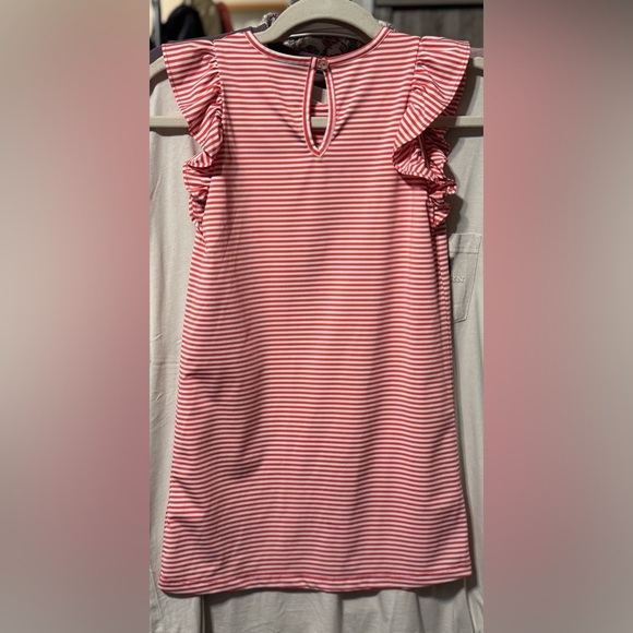 Vineyard Vines Girl’s Striped Pink/Red Flutter Sleeve Dress - Picture 2 of 6